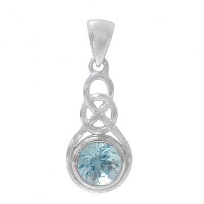 Round Blue Topaz Pendant, Sterling Silver